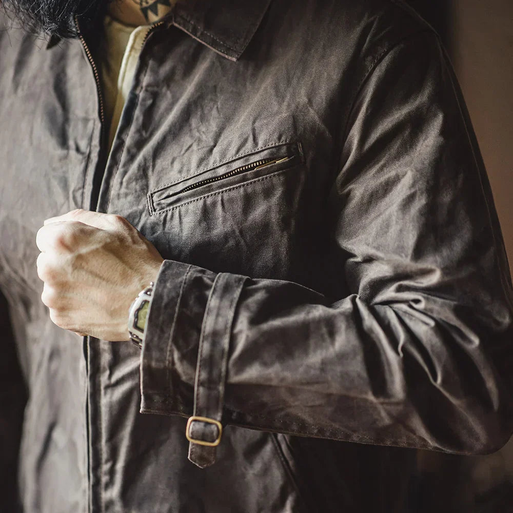 TYVANO | Vintage-Herrenjacke aus gewachstem Canvas - IV-Design mit Reißverschluss und Reverskragen, kurzer Schnitt, schlanke Passform für Frühjahr & Herbst