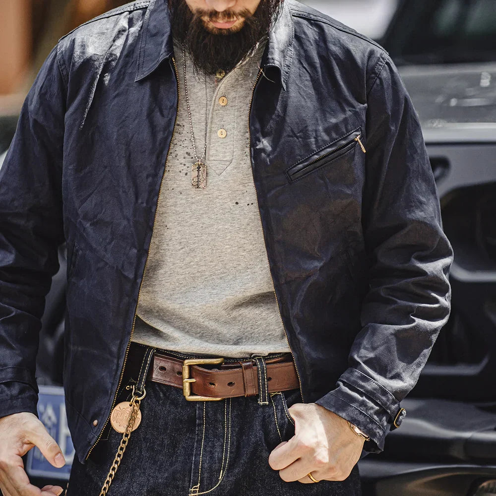 TYVANO | Vintage-Herrenjacke aus gewachstem Canvas - IV-Design mit Reißverschluss und Reverskragen, kurzer Schnitt, schlanke Passform für Frühjahr & Herbst