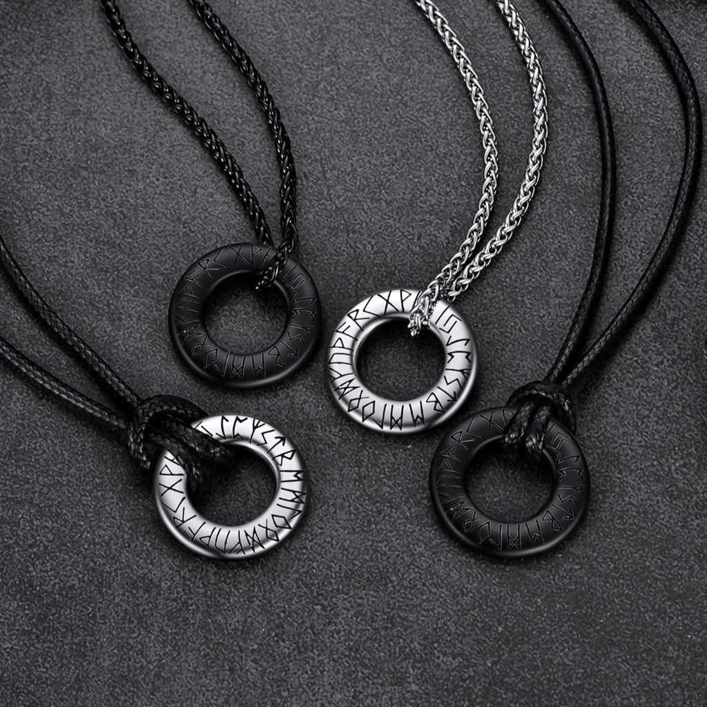Norse Viking Rune Circle Chain Necklace for