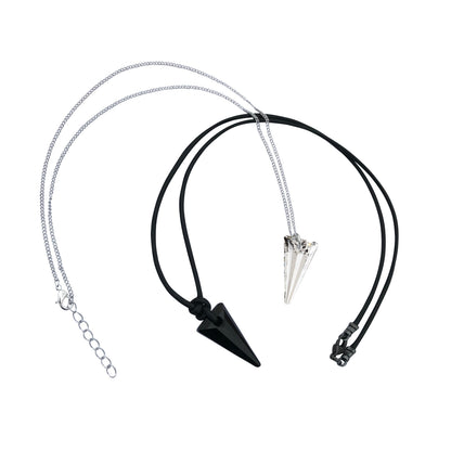 Matching His & Hers Swarovski Crystal Spike Pendant Necklaces: Black Leather & Clear Silver
