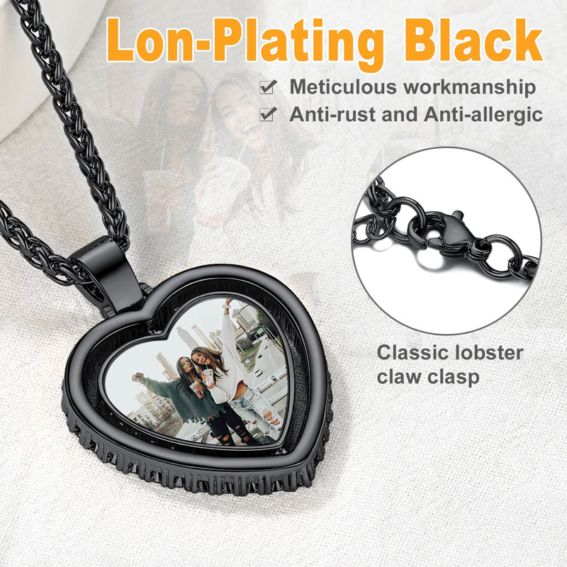 Customized Double-side Heart Picture Photo Necklace With Cubic Zirconia