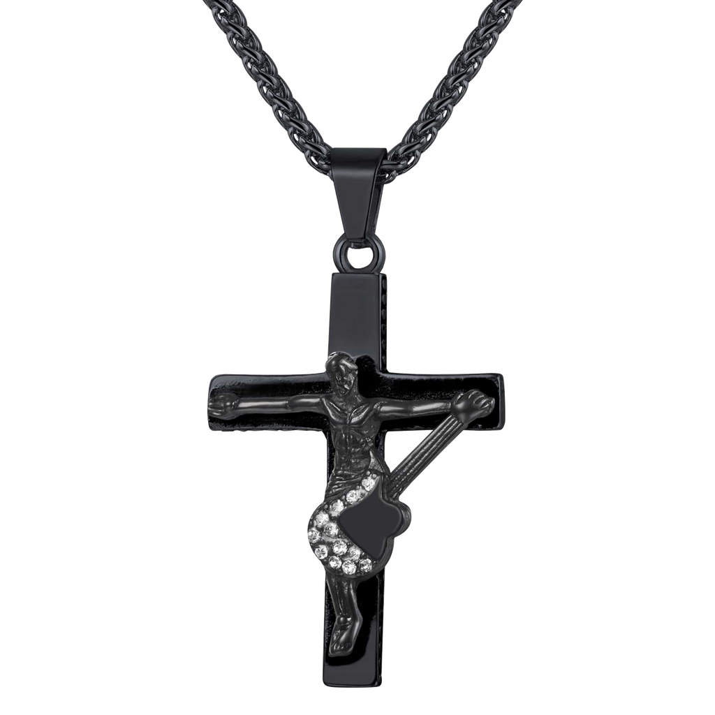 Guitar Jesus Cross Necklace Pendant for