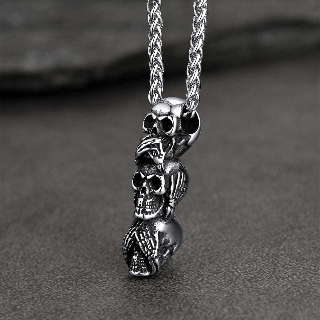 See No Evil, Hear No Evil, Speak No Evil Skull Necklace for