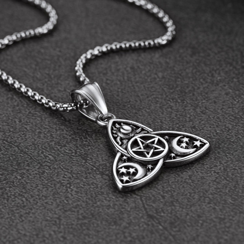 Triple Moon Goddess Pentagram Necklace for