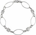 Light Marquise Oval Link Sterling Silver Bracelet With Filigree Squares - 7 1/2"