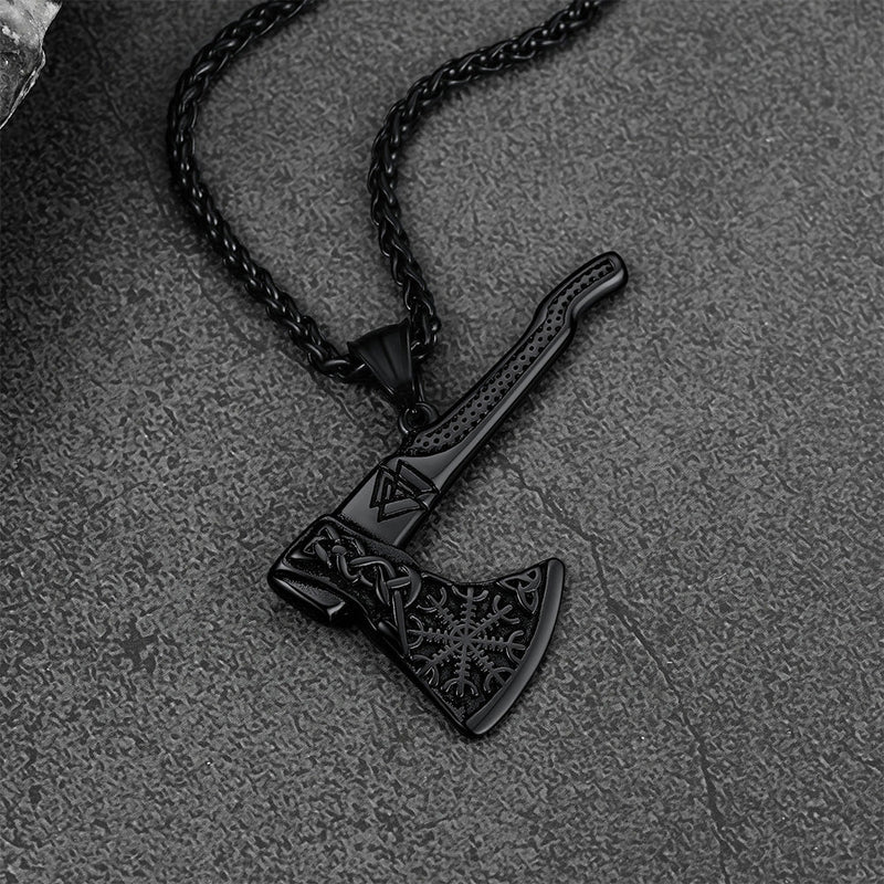 Norse Viking Axe Necklace With Compass for
