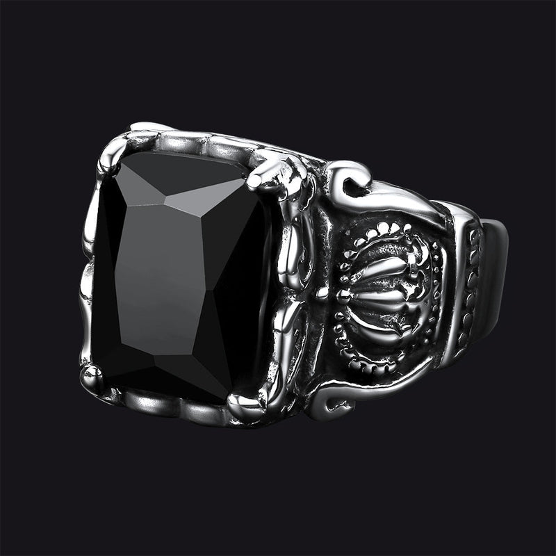Crystal Crown Black Onyx Ring for