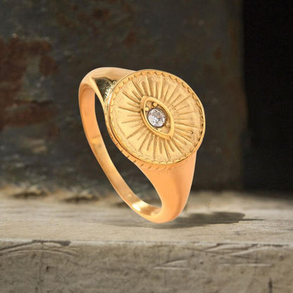7pcs Simple Gold Demon Eye Versatile Stainless Steel Ring Set