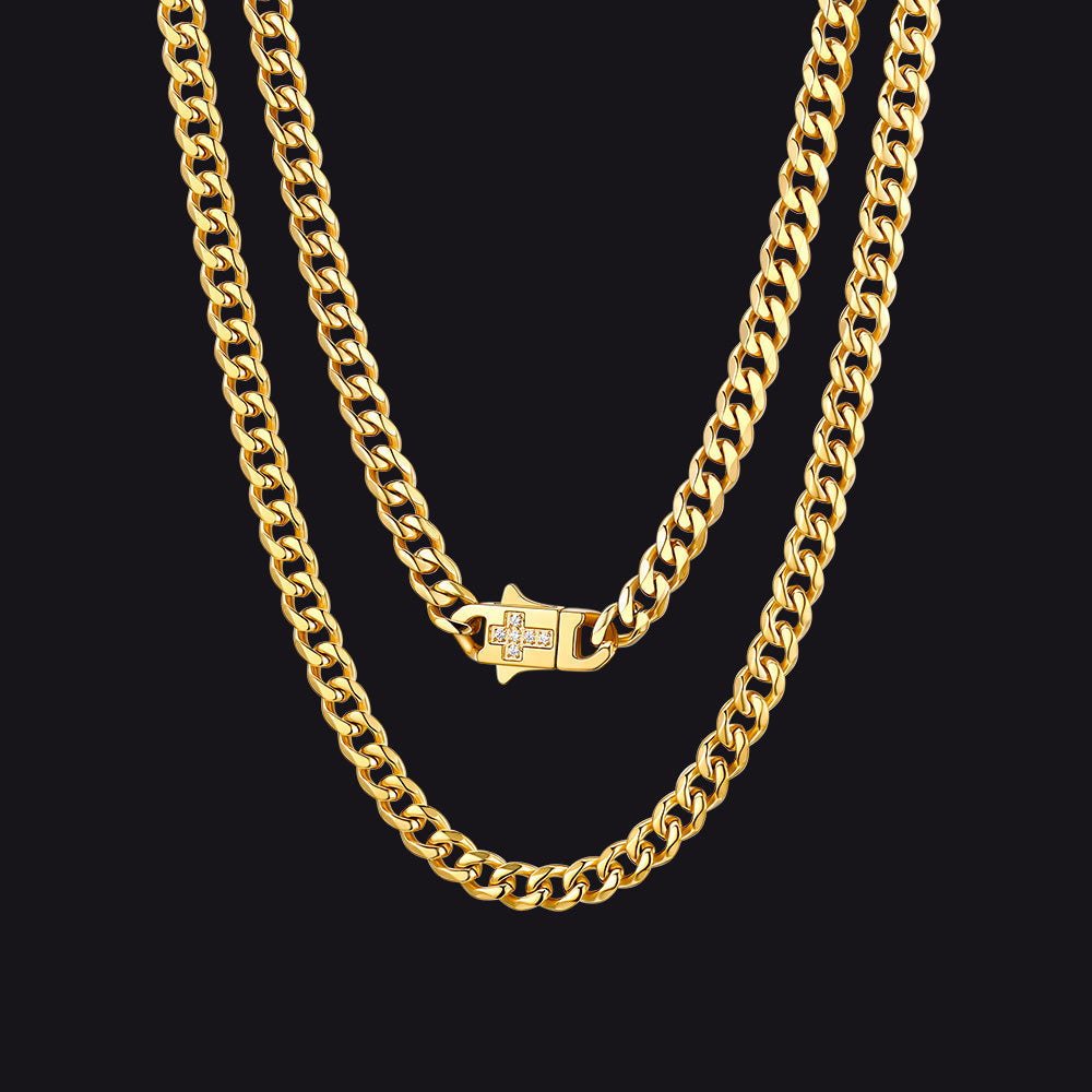 Miami Cuban Link Chain Necklace With Cross for
