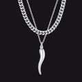 Miami Cuban Chain & Cornicello Italian Horn Pendant Set for