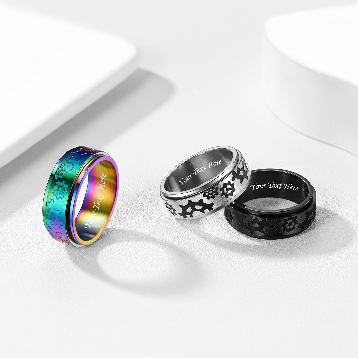 Flash 8mm Rotatable Star Moon, Sun Turning Ring for
