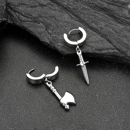 Punk Battle Axe Dagger Dangle Hoop Earring for