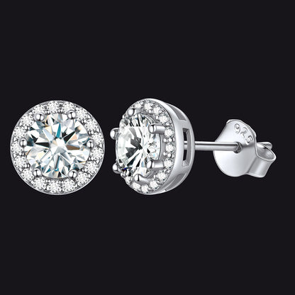 S925 Silver Cz Birthstone Stud Halo Earrings for