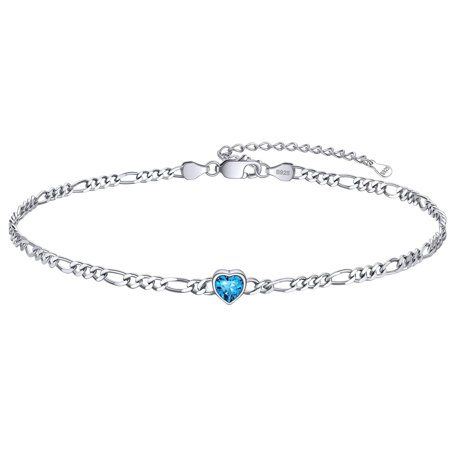 Personalized Sterling Silver Birthstone Dainty Heart Anklet for