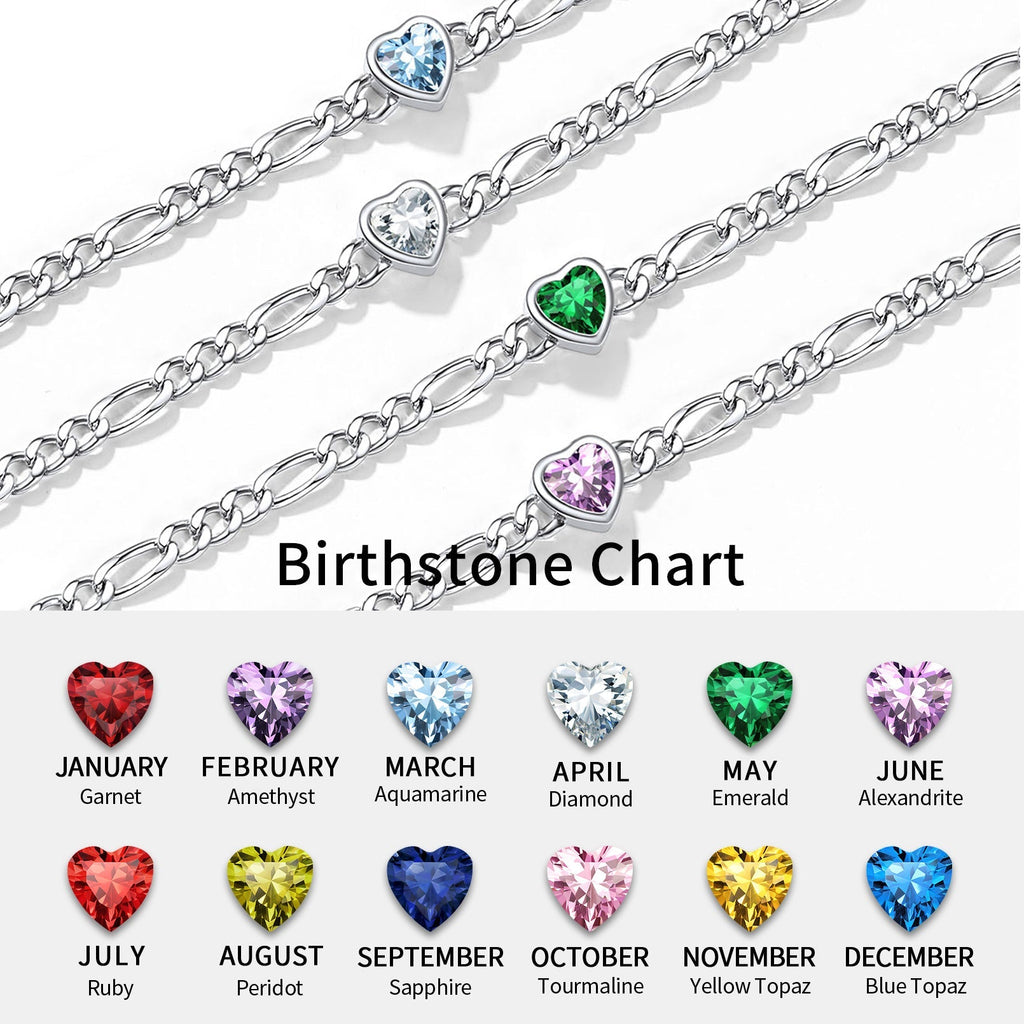 Personalized Sterling Silver Birthstone Dainty Heart Anklet for