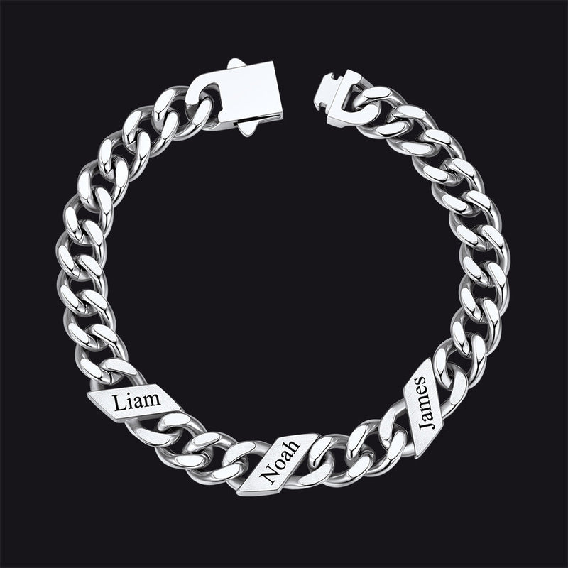 Custom Engraved Name Cuban Chain Bracelet for 7/9/12mm Width