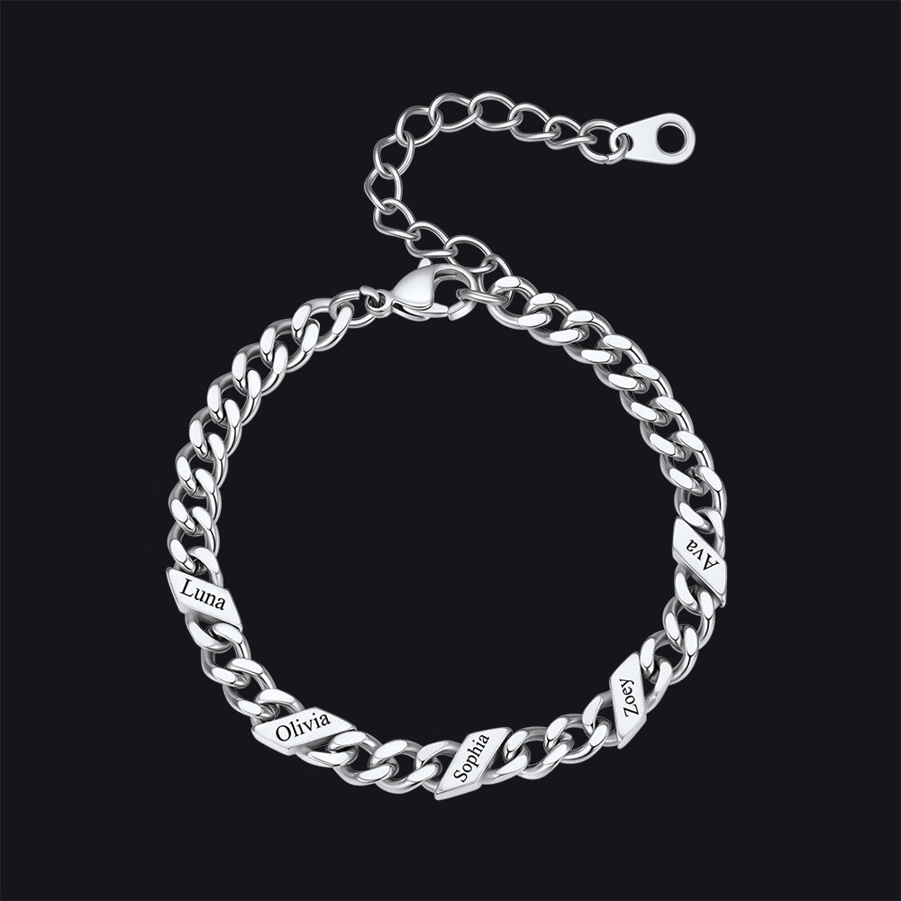 Custom Engraved Name Cuban Link Chain Bracelet for