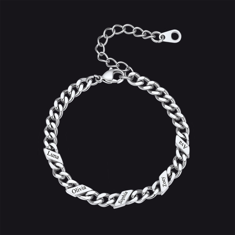 Custom Engraved Name Cuban Link Chain Bracelet for