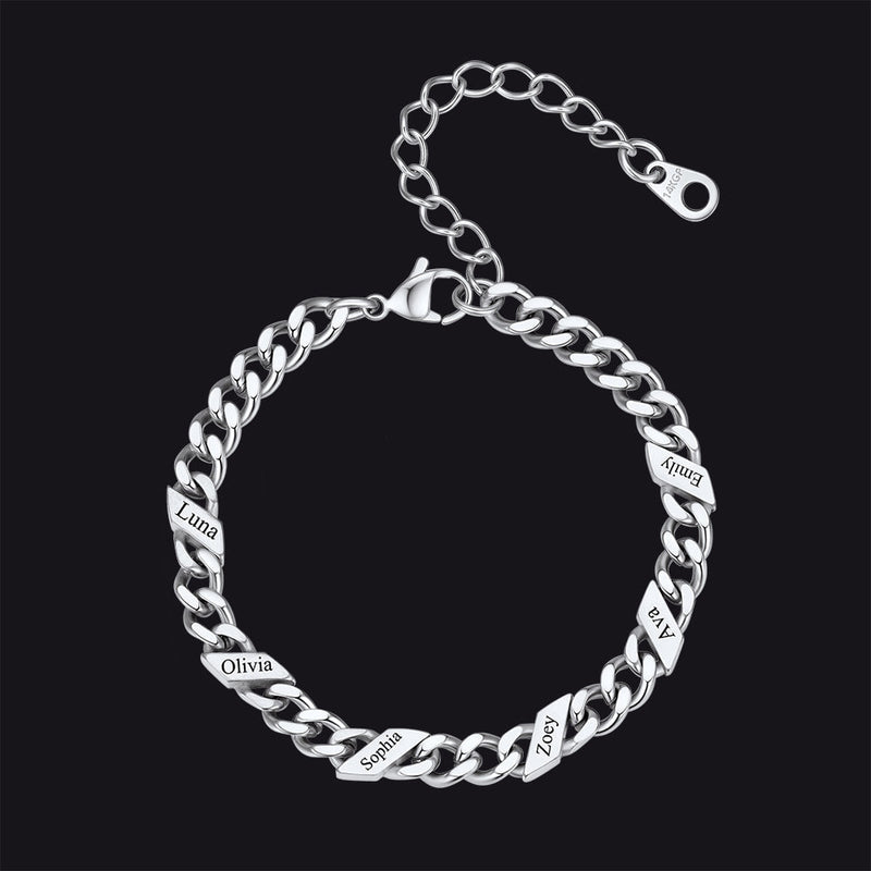 Custom Engraved Name Cuban Link Chain Bracelet for