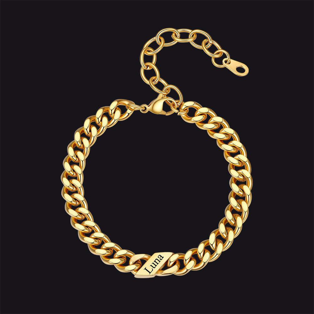 Custom Engraved Name Cuban Link Chain Bracelet for