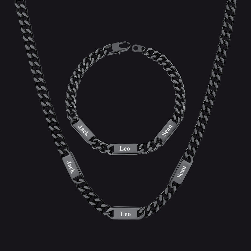 5/7mm Engraved Name Cuban Chain & Bracelet Gift Set for