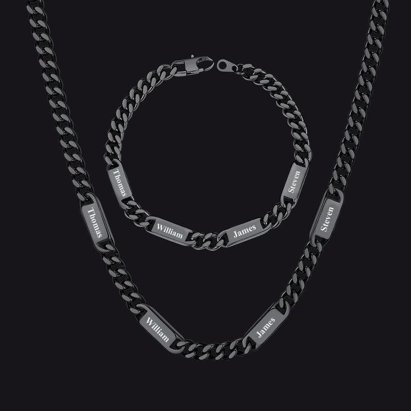 5/7mm Engraved Name Cuban Chain & Bracelet Gift Set for