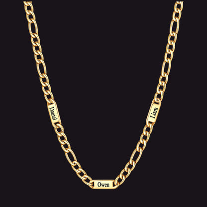Customized Figaro Chain Engraved Name Necklace for Husband Gift
