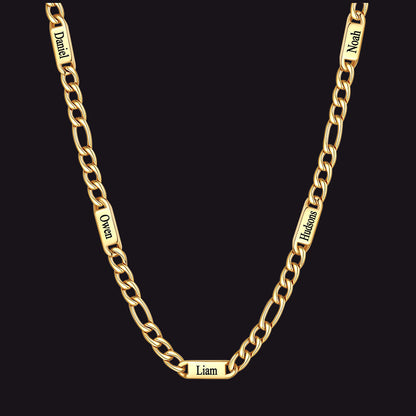 Customized Figaro Chain Engraved Name Necklace for Husband Gift