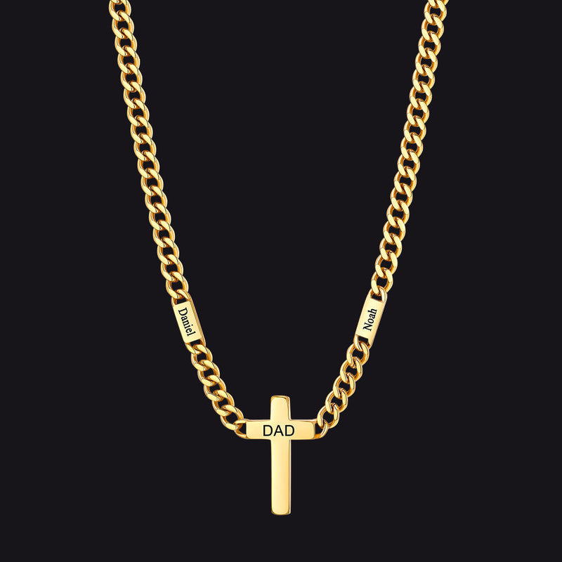 Custom Cross Cuban Link Chain Necklace With Engraved Name for 5/7mm