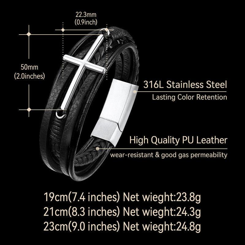 Christian Cross Multi-layer Braided Leather Bracelet for