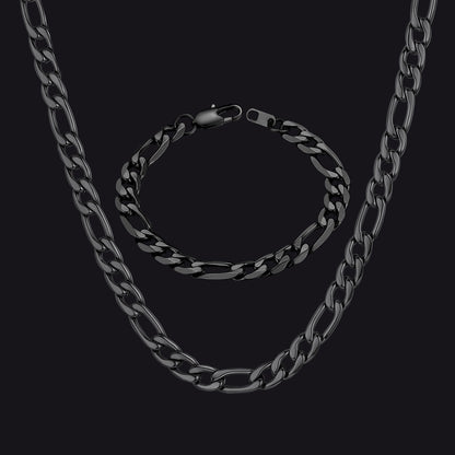 8mm Figaro Link Chain & Bracelet Bundle Set for