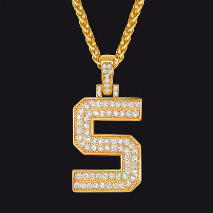 Gold Number Initial Chain Necklace With Cubic Zirconia for