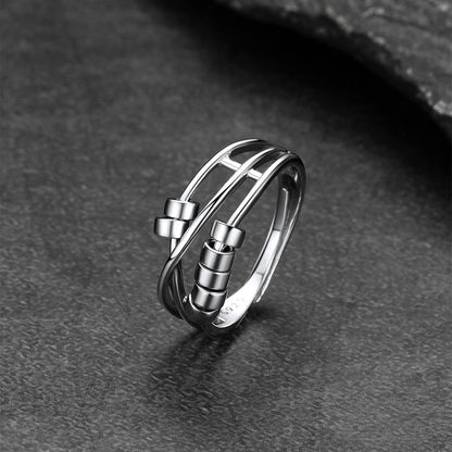 925 Sterling Silver Bead Anxiety Adjustable Ring for