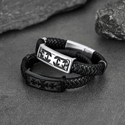 Christian Knights Templar Cross Leather Bracelet for