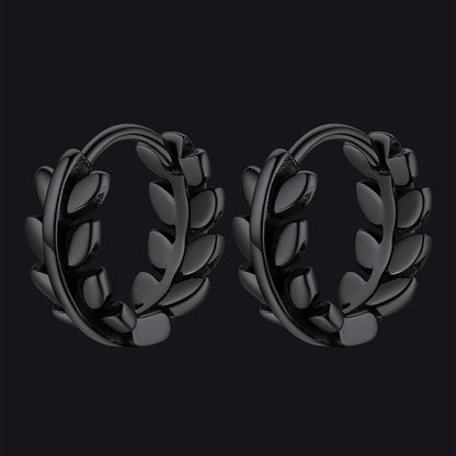 Sterling Silver Small Leaf Hoop Huggie Earrings for