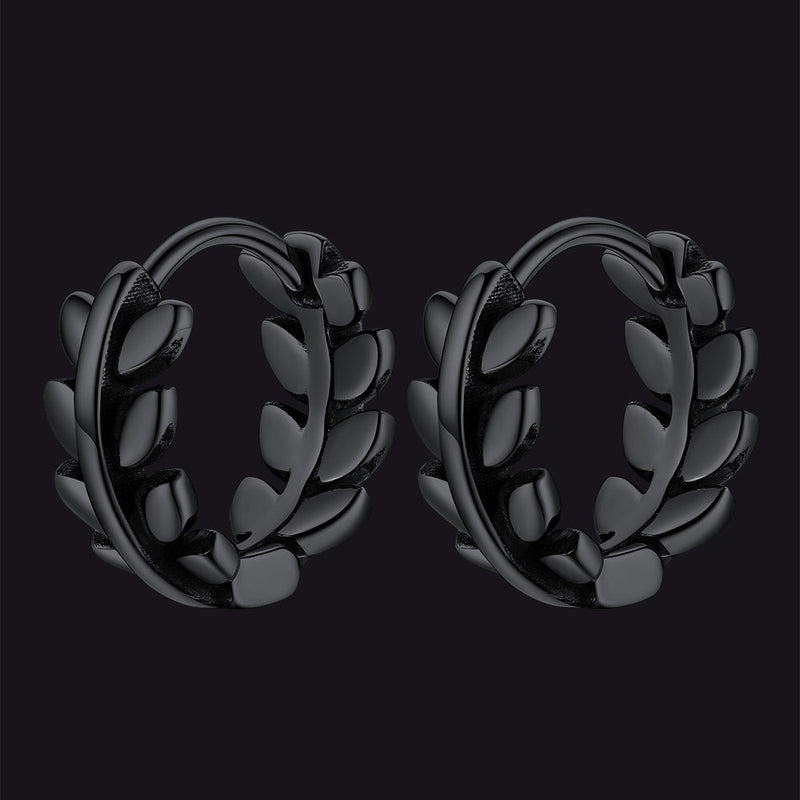 Sterling Silver Small Leaf Hoop Huggie Earrings for