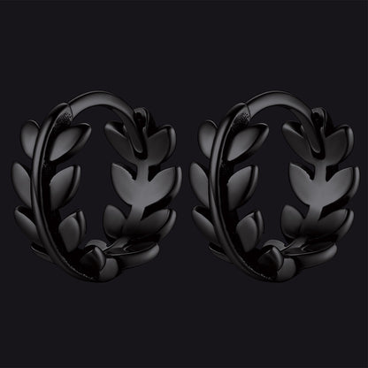 Sterling Silver Small Leaf Hoop Huggie Earrings for