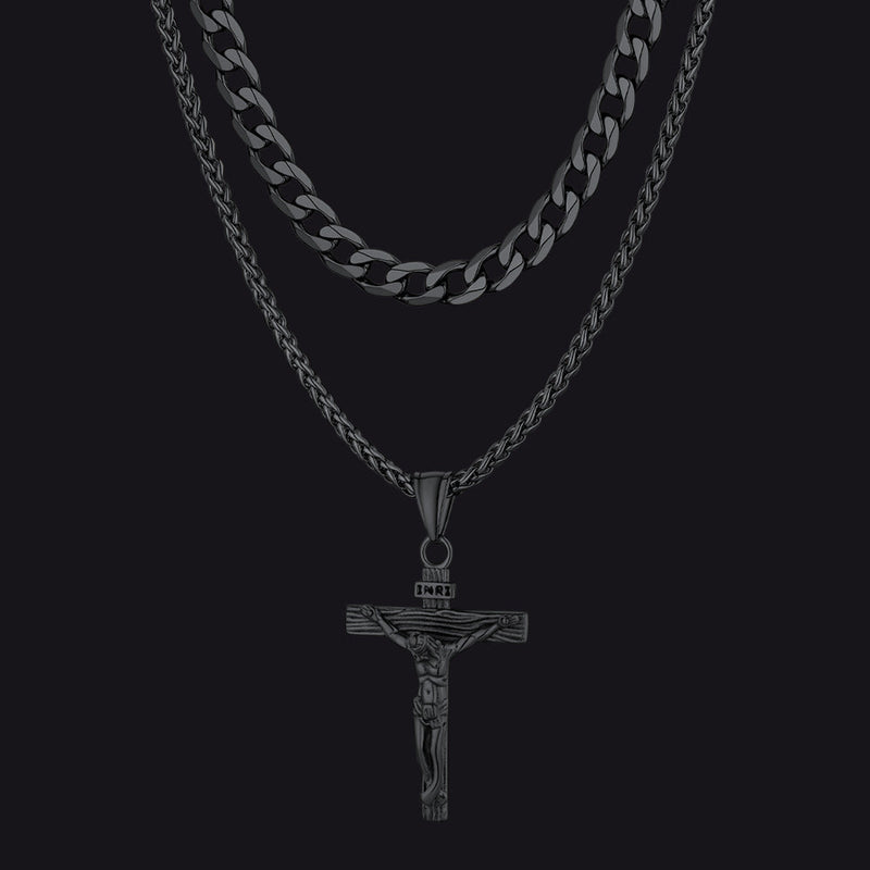 Gift for Jesus Cross & Cuban Chain Layered Necklace Set Birthday Gift