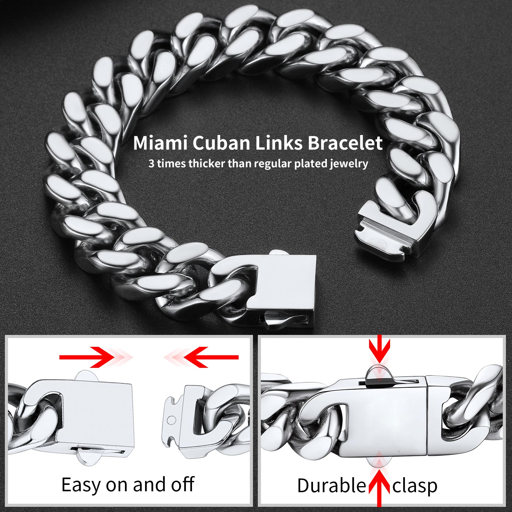 Miami Cuban Chain Bracelet 5/7/9/12mm Width Birthday Gift for
