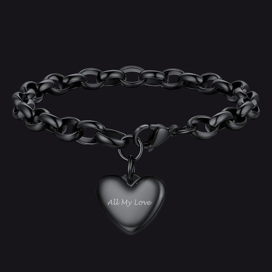 Custom Heart Link Chain Bracelet Gift for Couple