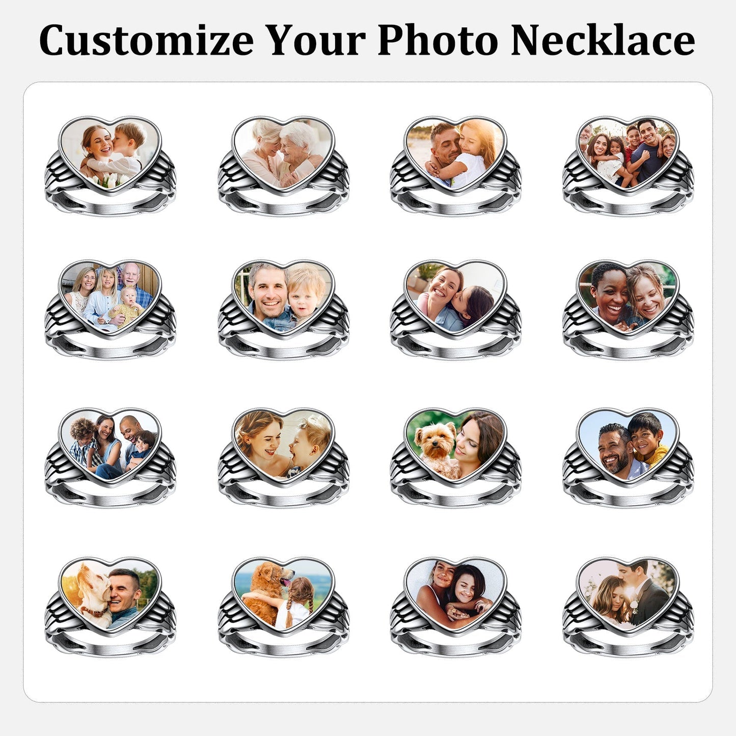 Personalized Photo Heart Angel Wing Ring With Picture for