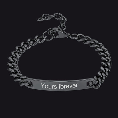 Customized Engraved Id Bar Cuban Chain Link Bracelet for