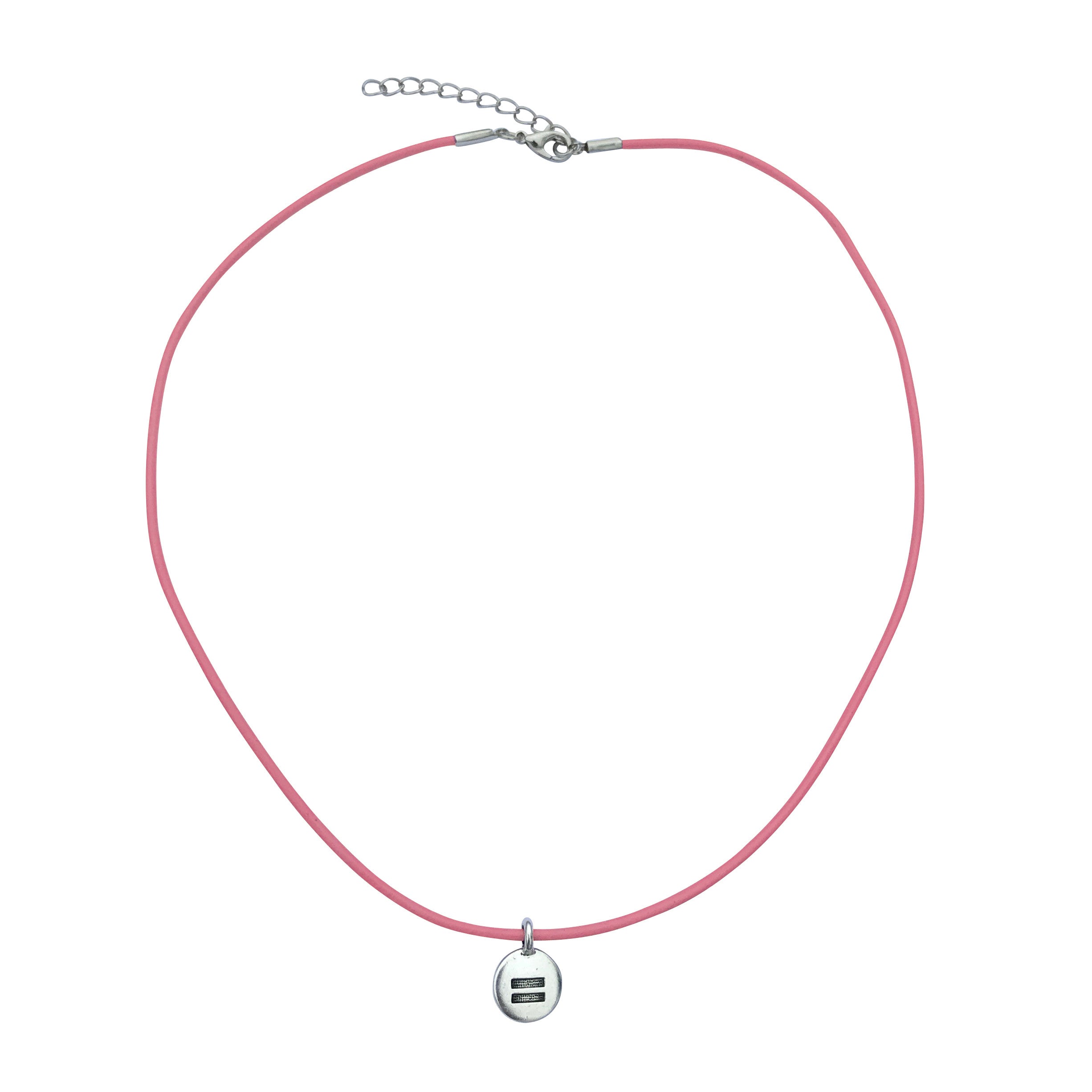 Dragonweave Equality Circle Charm Necklace and Earring Set, Silver Plated Pink Leather Choker and Leverback Earrings