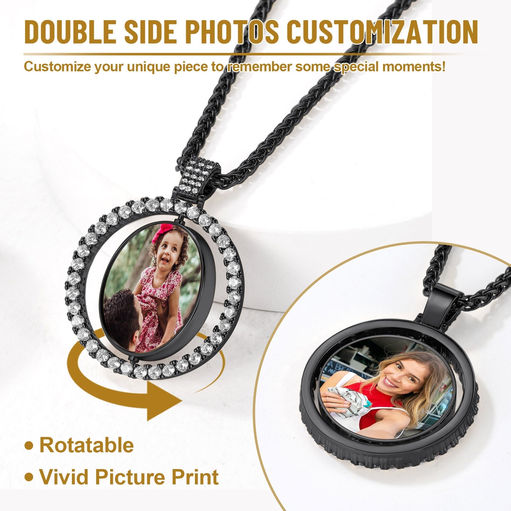 Personalized Memorial Double-side Picture Circle Chain Necklace for