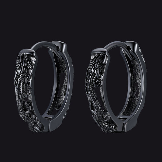 Gothic Punk Dragon Hollow Hoop Huggie Earrings for