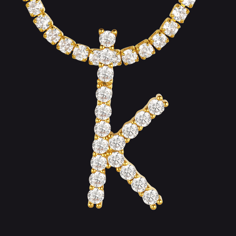 Initial Letter Pendant Necklace With Tennis Chain for