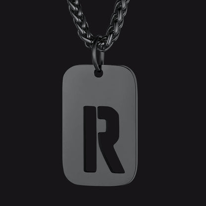 Personalized Hollow Letter Initial Dog Tag Pendant Necklace for