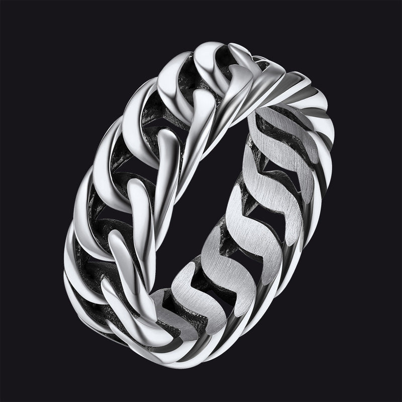 Stainelss Steel Cuban Chain Band Ring for