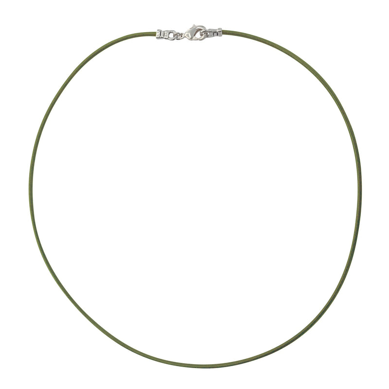 Sterling Silver 1.8mm Fine Olive Green Leather Cord Necklace