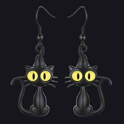Black Cat Dangle Earrings for